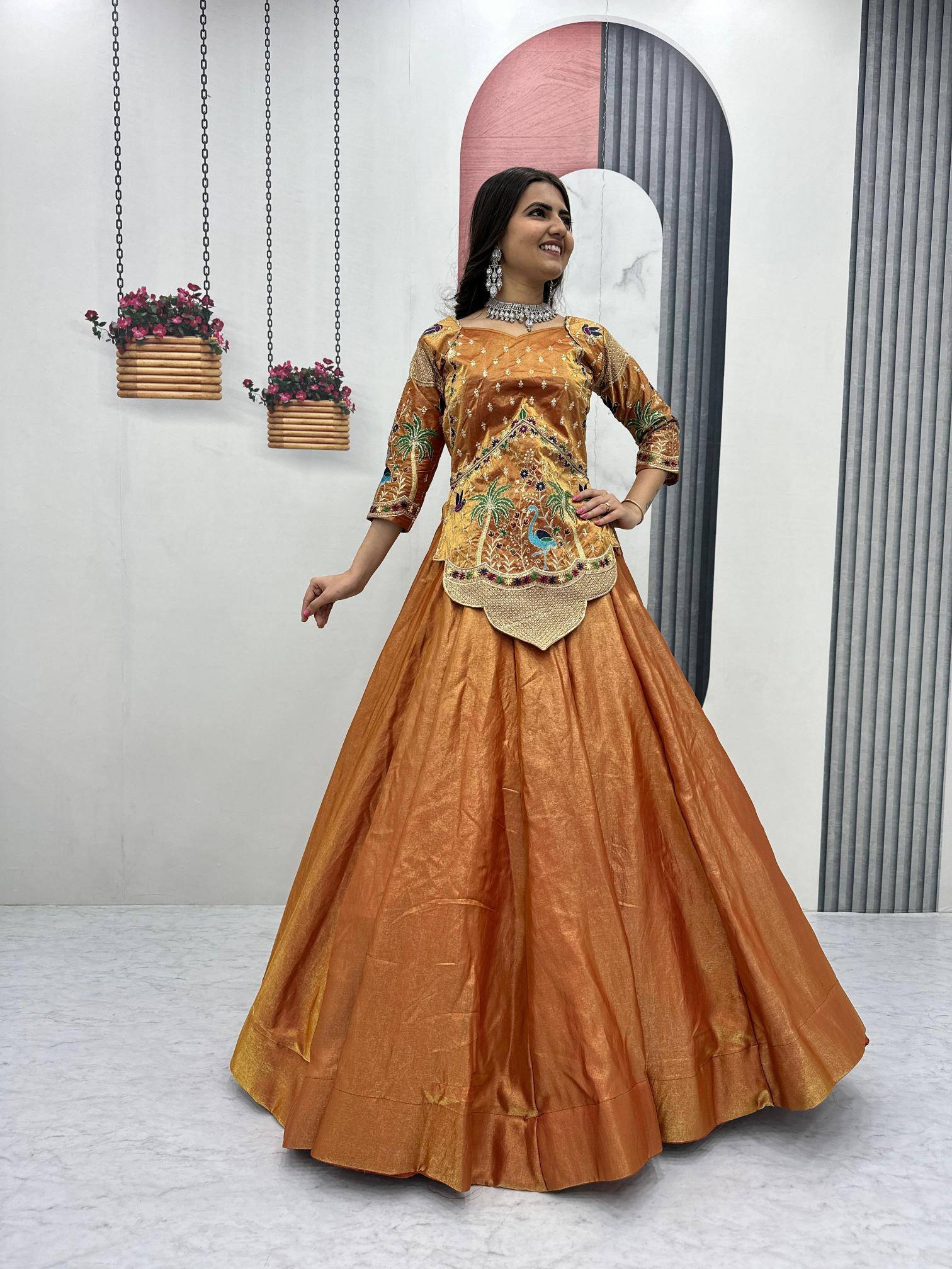 Tapi 312 silk satin Yellow Designer lehenga choli online